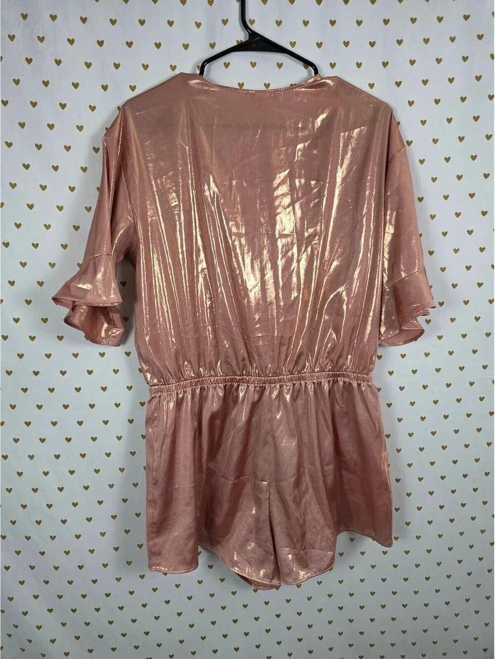 Victoria's Secret Rose Gold Metallic Wrap Romper Flutter Sleeve L